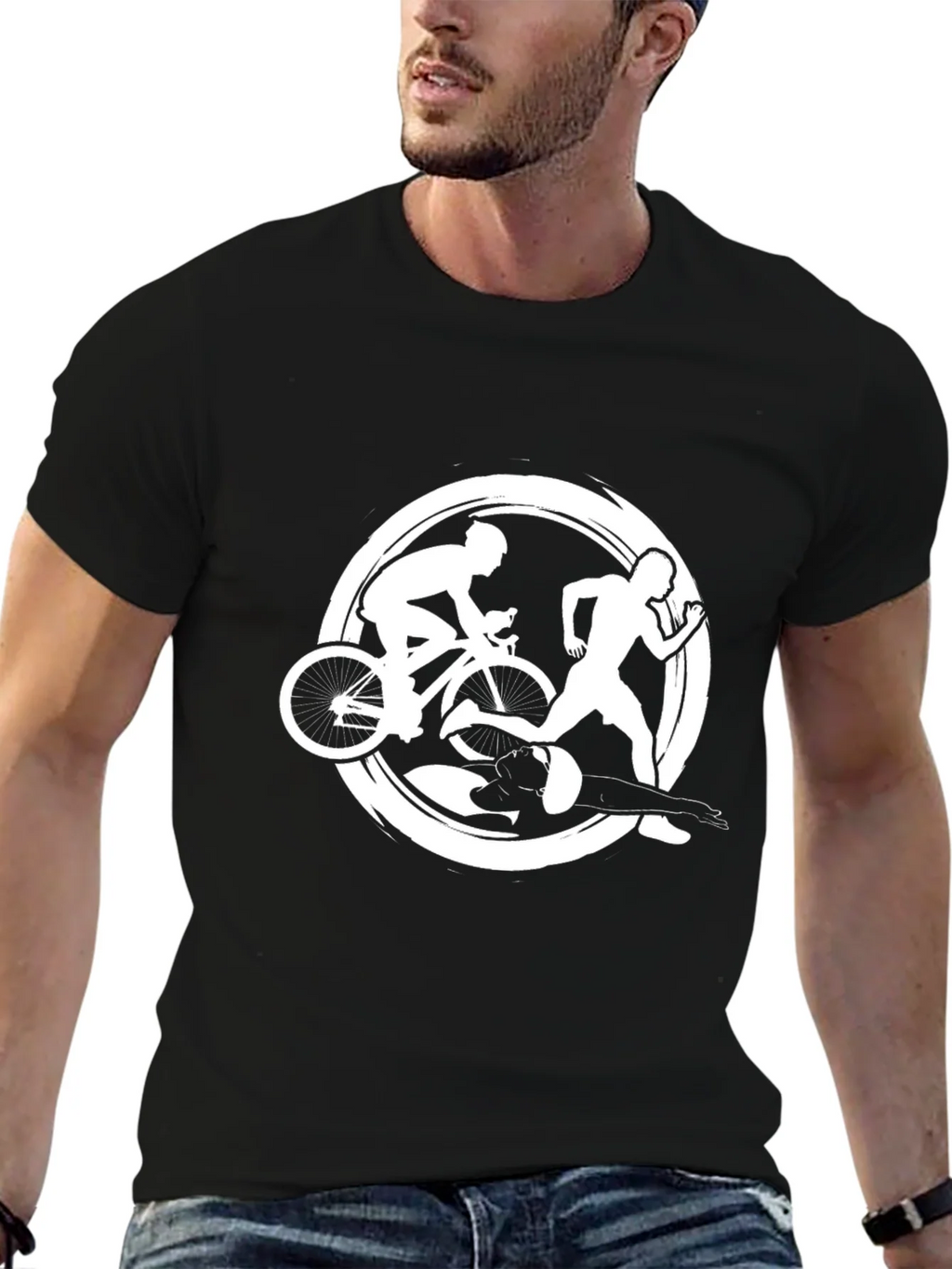 Triathlon Black T-Shirt: Swim Bike Run Design product image 6