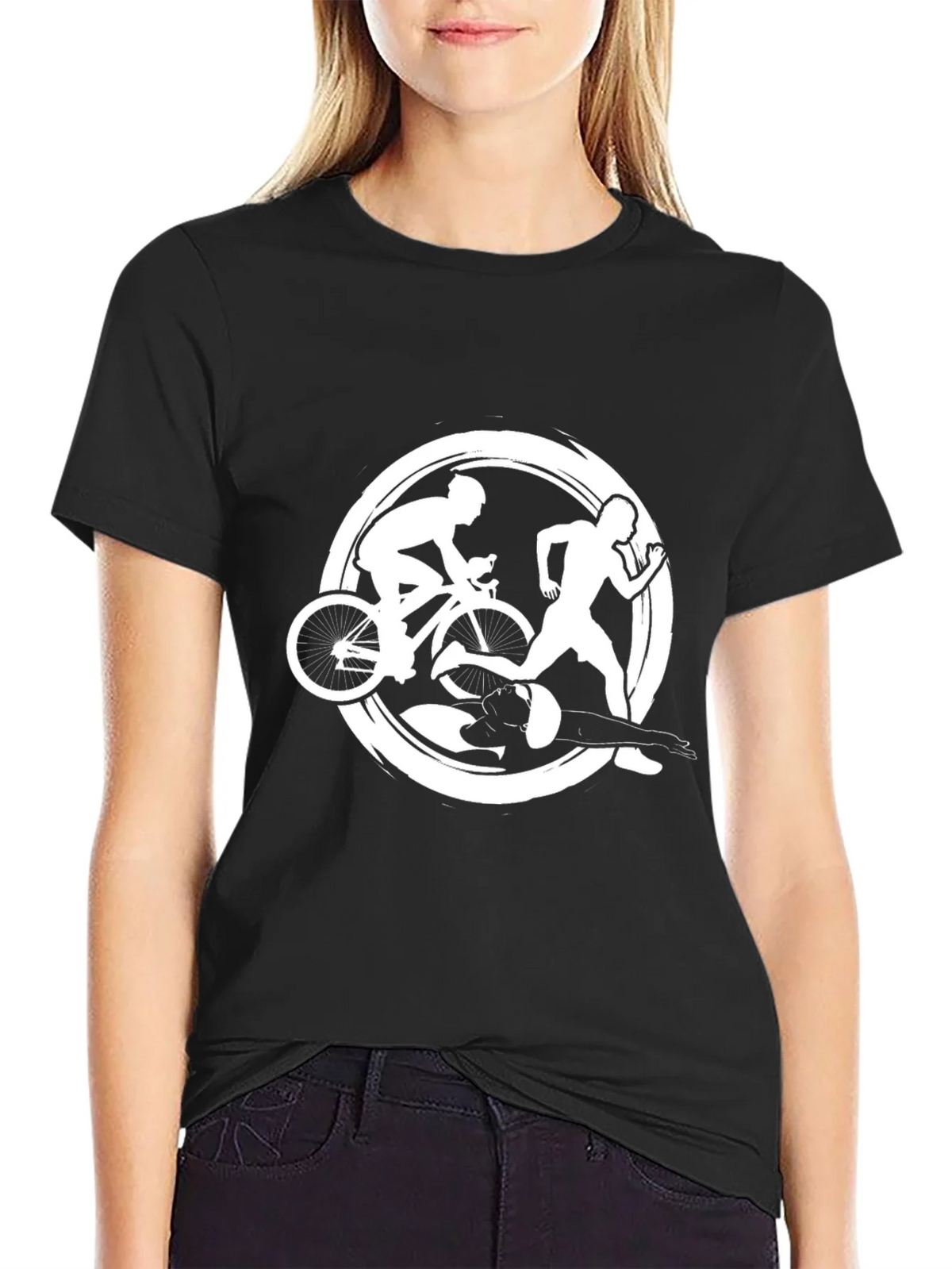 Triathlon Black T-Shirt: Swim Bike Run Design product image 2