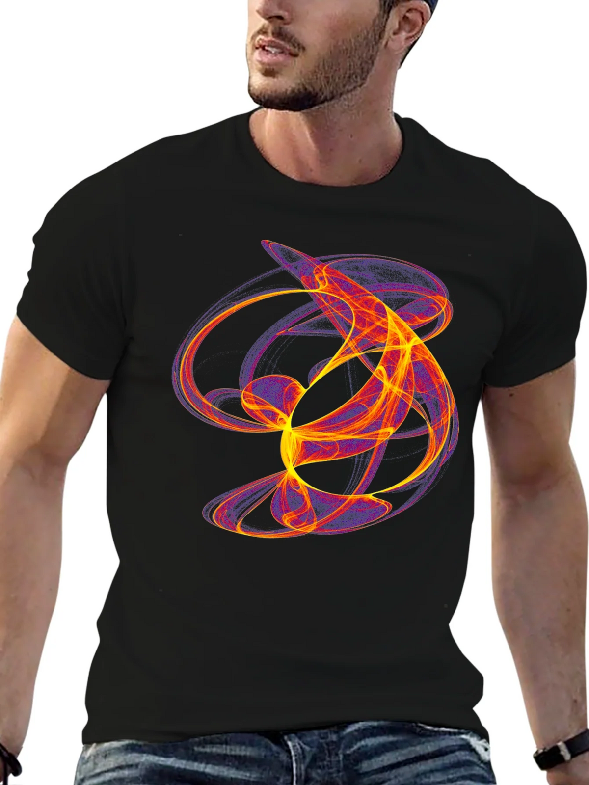 Abstract Flame Graphic Black T-Shirt product image 4