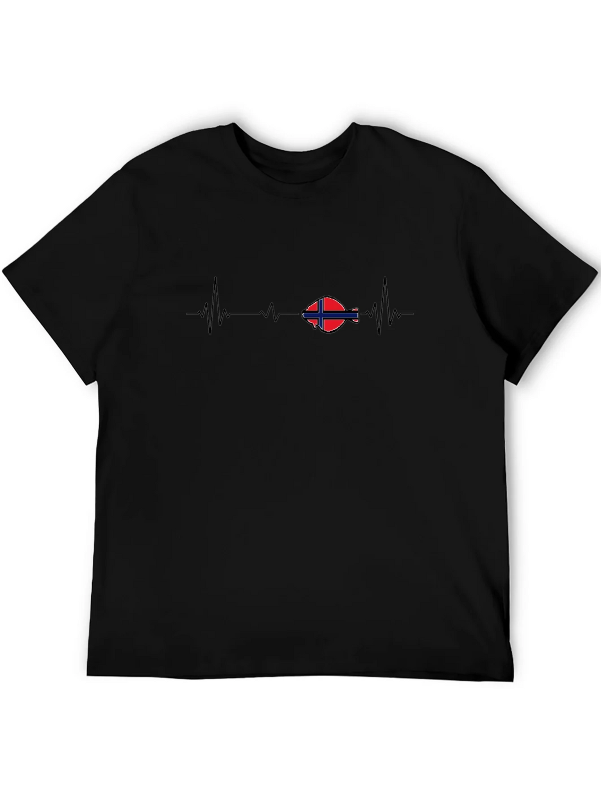 Norway Flag Heartbeat T-Shirt - Black Cotton Tee product image 5