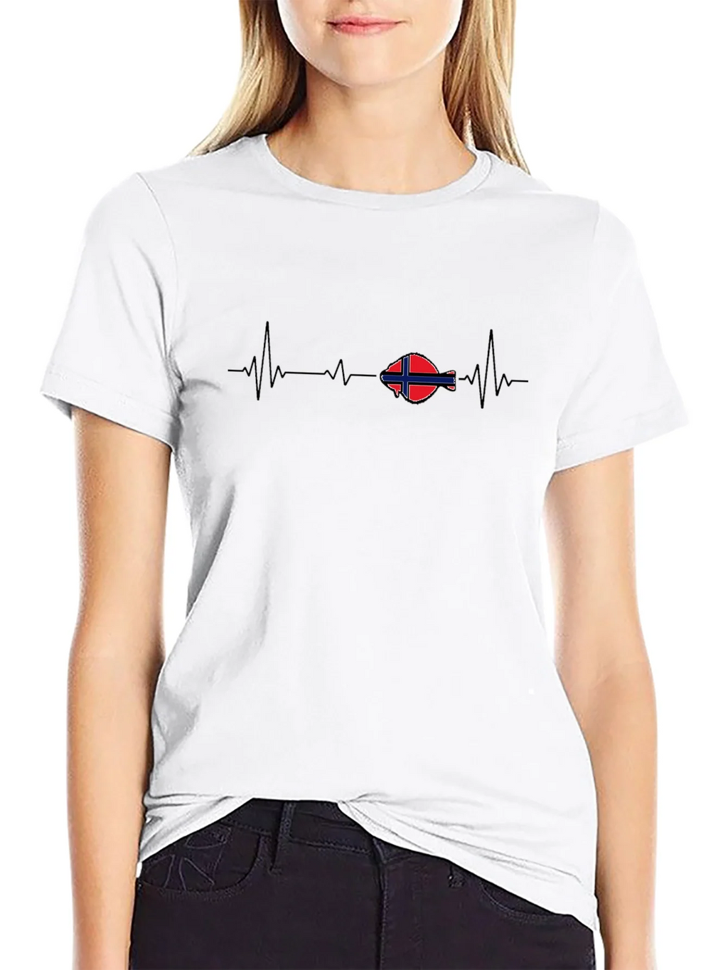 Norway Flag Heartbeat T-Shirt - Black Cotton Tee product image 8