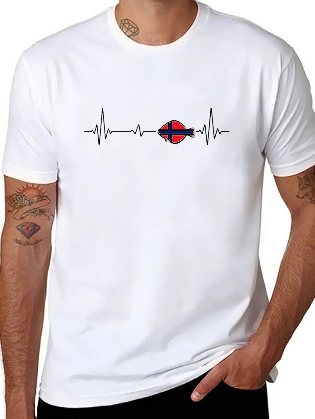 Norway Flag Heartbeat T-Shirt - Black Cotton Tee product image 7