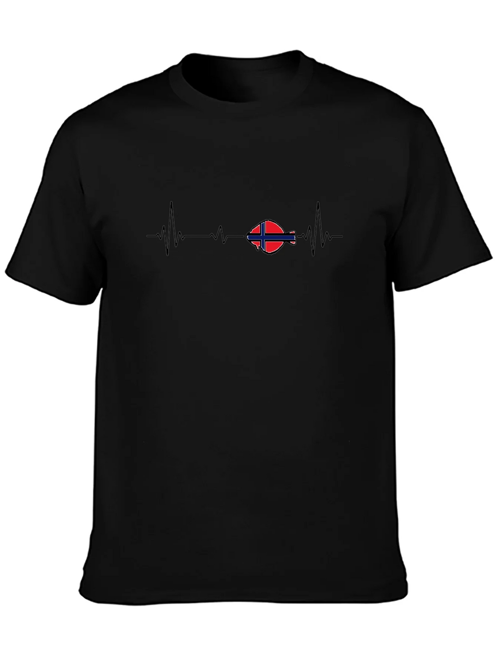 Norway Flag Heartbeat T-Shirt - Black Cotton Tee product image 3
