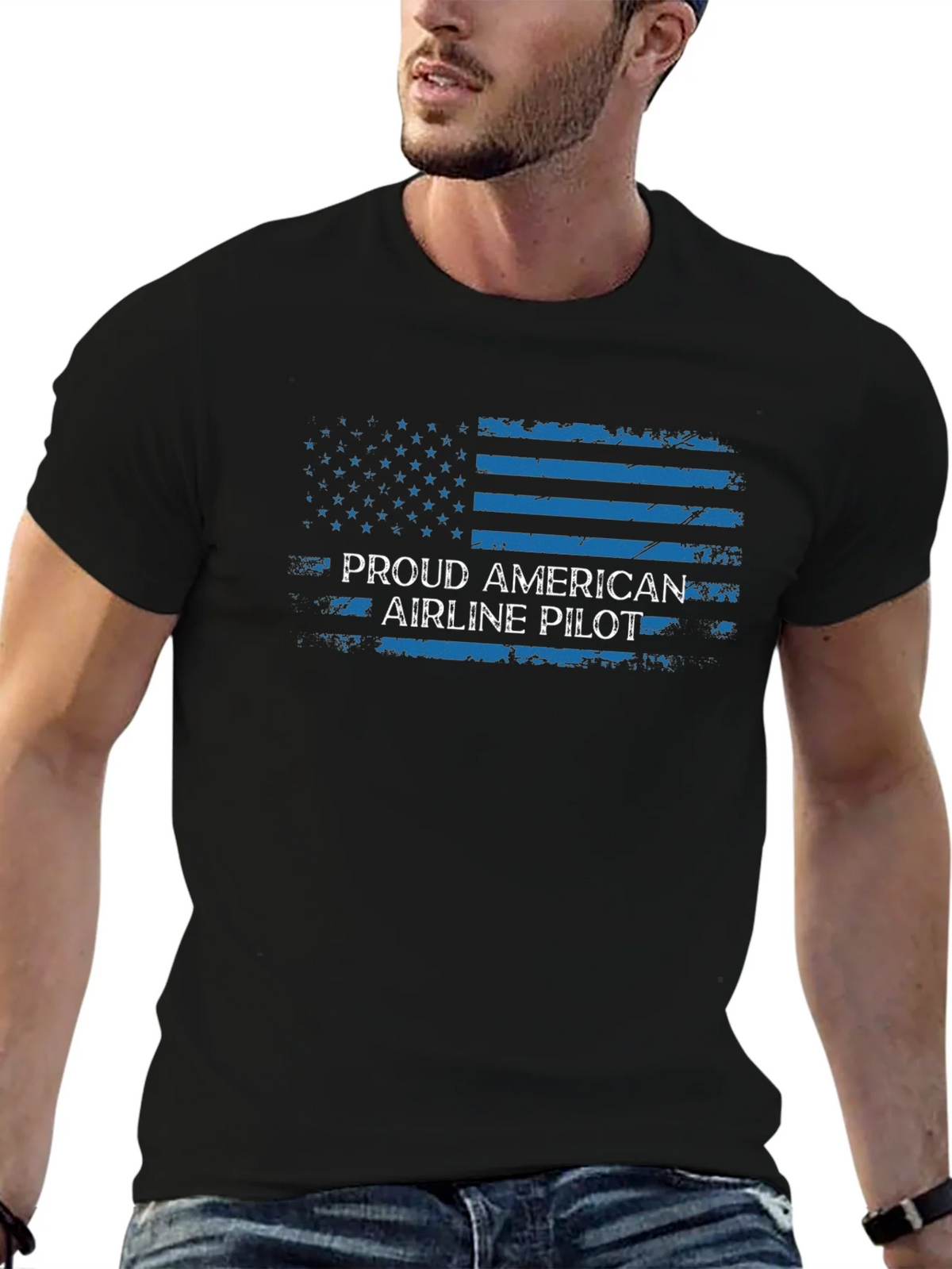 Proud American Airline Pilot Black T-Shirt product image 1