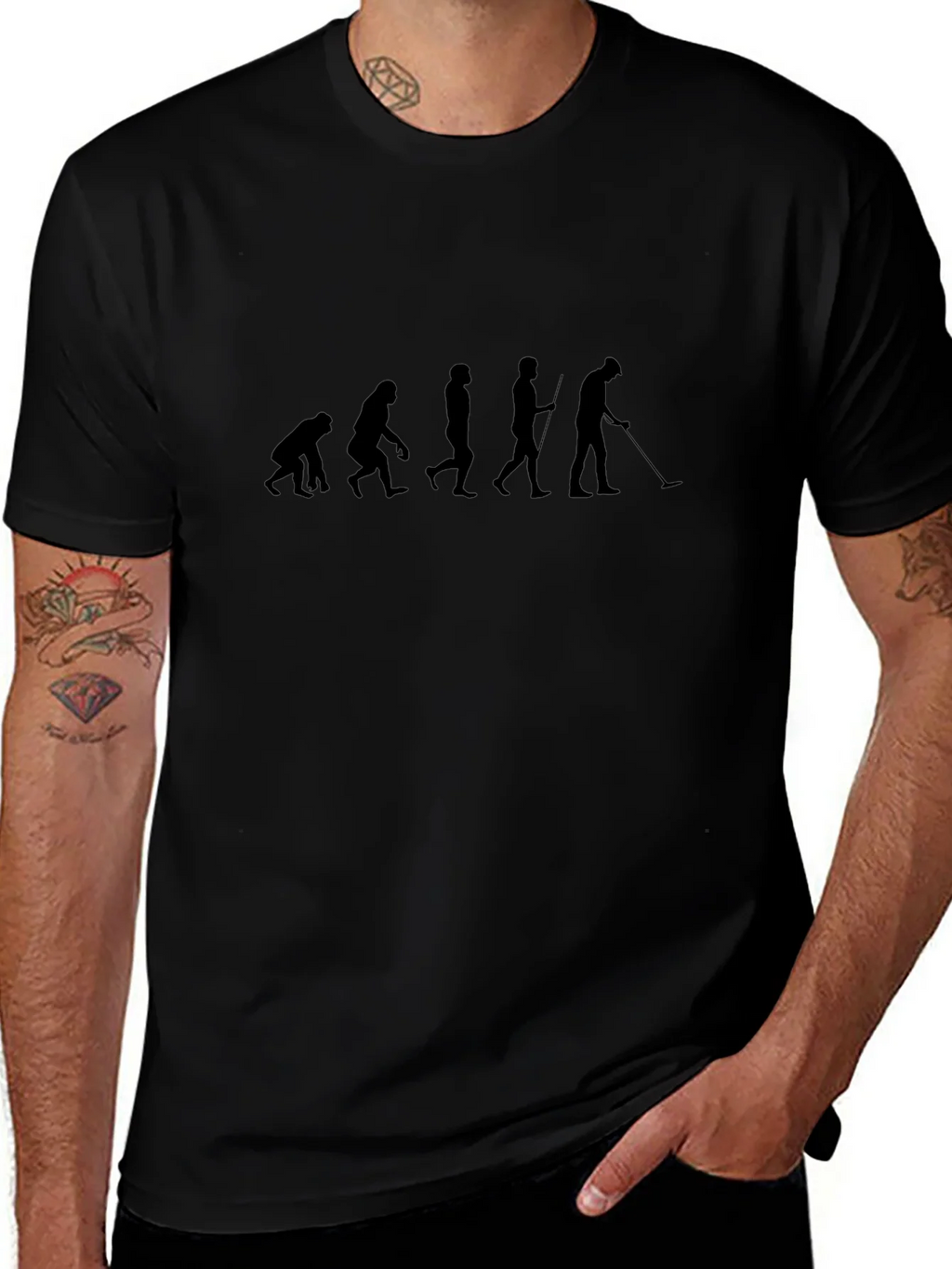 Evolution of Man Metal Detecting Black T-Shirt product image 1