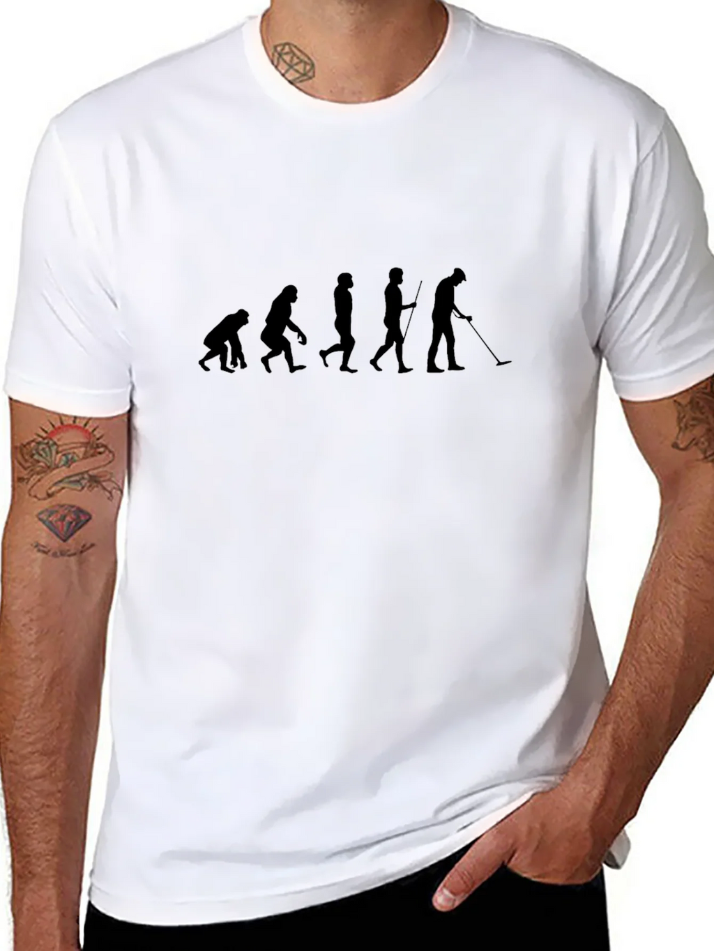 Evolution of Man Metal Detecting Black T-Shirt product image 7