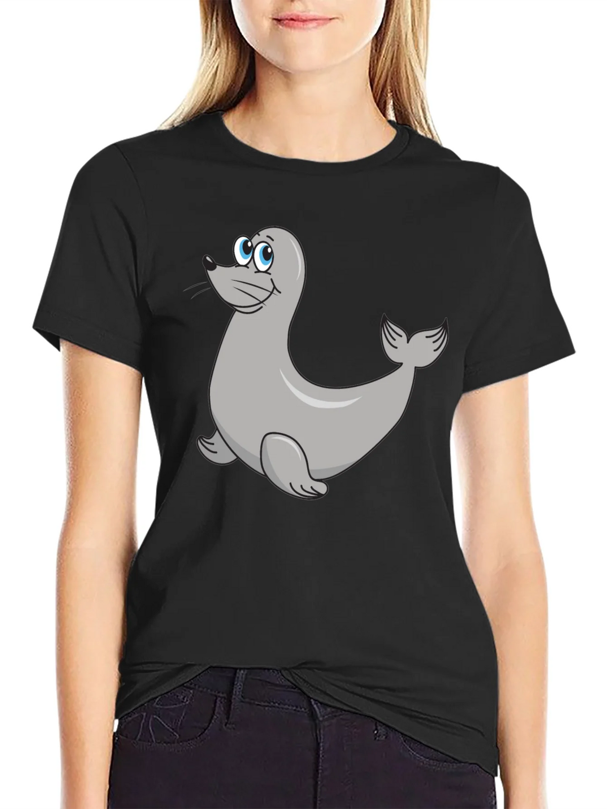Seal Cartoon Black T-Shirt product image 2