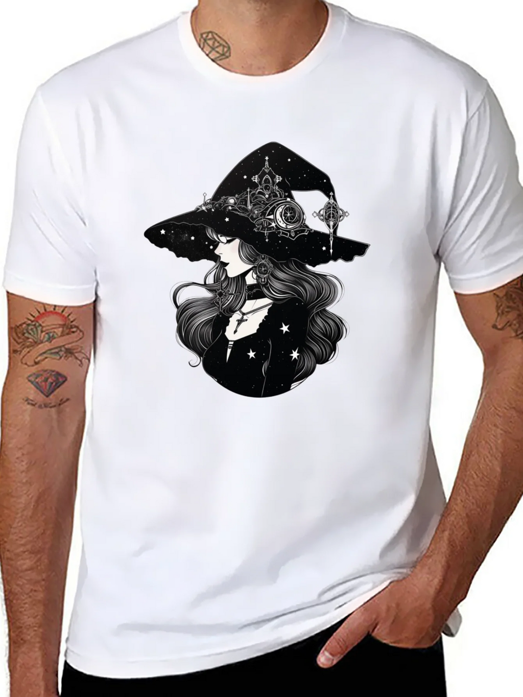 Celestial Witch Graphic Tee - Black Cotton Shirt product image 7
