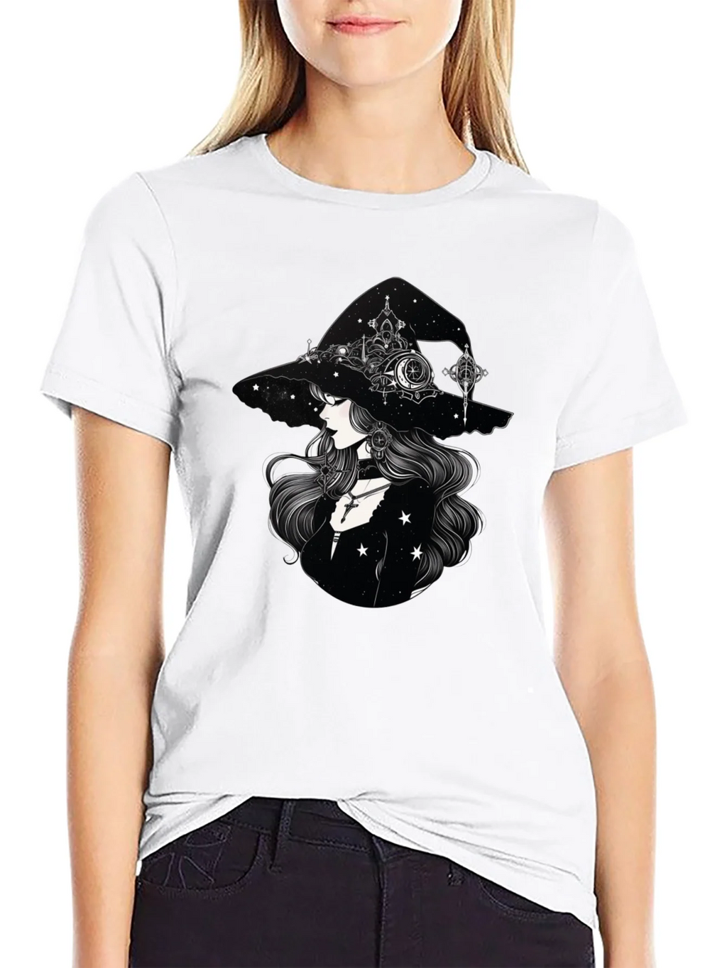 Celestial Witch Graphic Tee - Black Cotton Shirt product image 8
