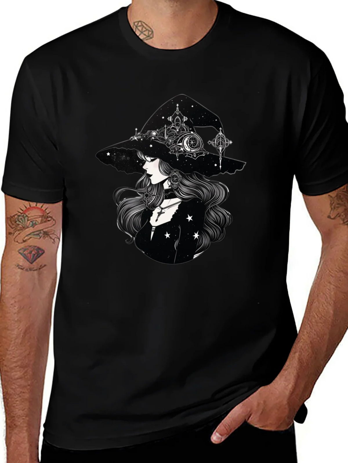 Celestial Witch Graphic Tee - Black Cotton Shirt product image 1