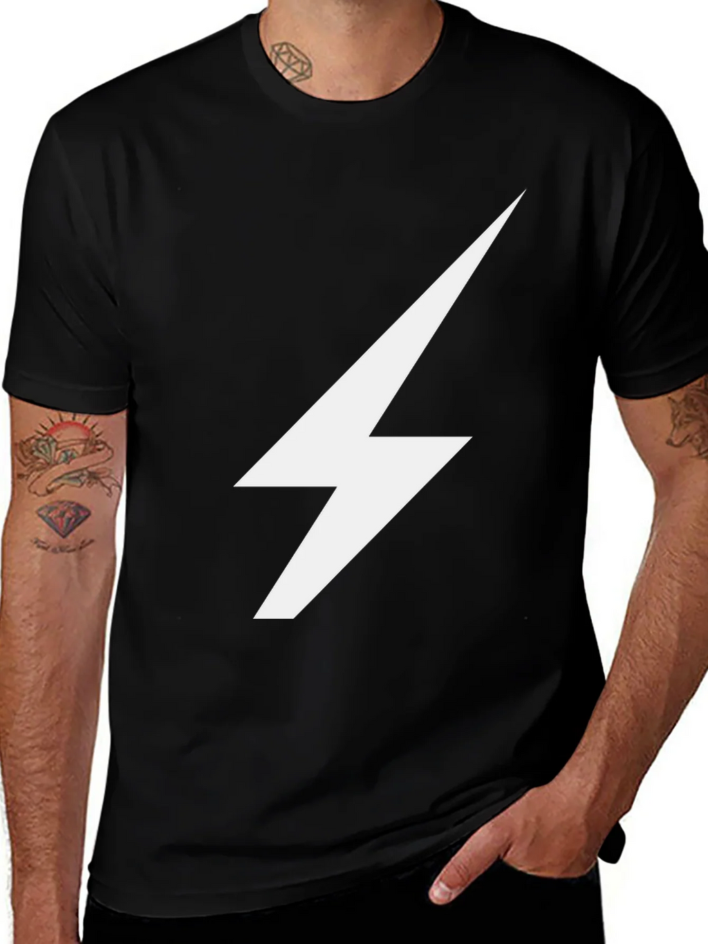 Lightning Bolt Graphic Tee - Sleek Black Cotton T-Shirt product image 1