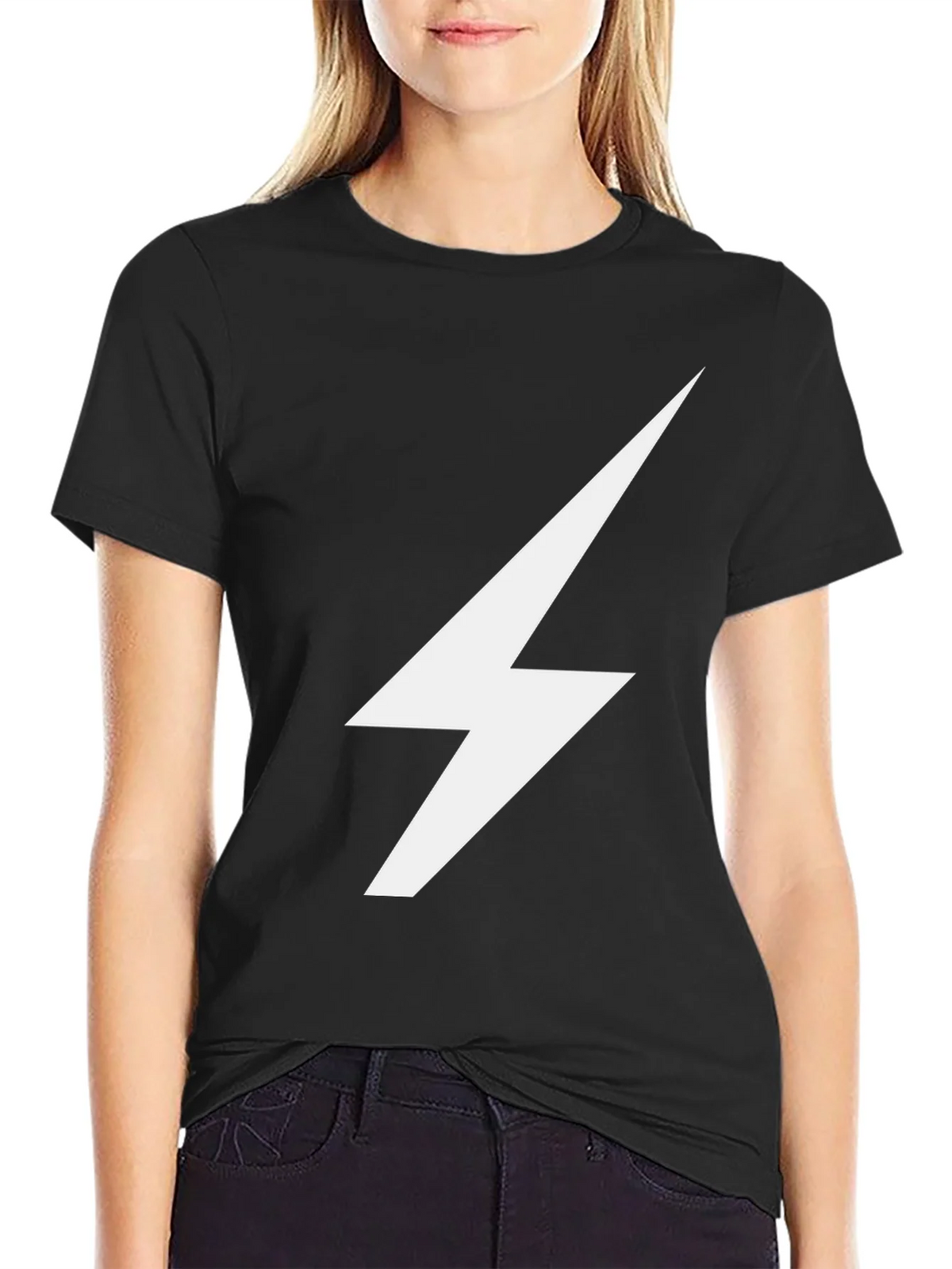 Lightning Bolt Graphic Tee - Sleek Black Cotton T-Shirt product image 2