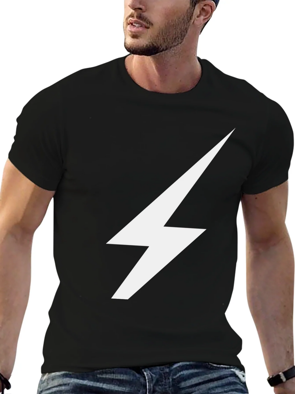 Lightning Bolt Graphic Tee - Sleek Black Cotton T-Shirt product image 6