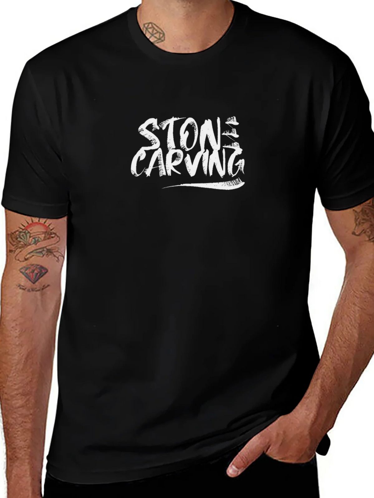 Stone Carving Graphic Black T-Shirt product image 1