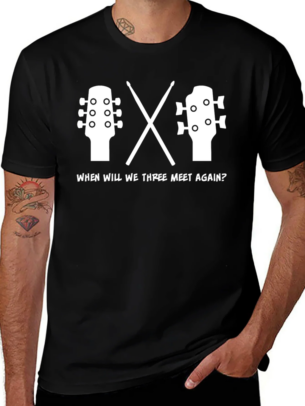 Music Reunion T-Shirt: Guitar Drums When Will We Three Meet product image 1