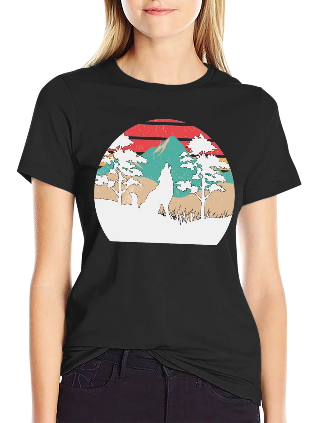 Retro Wolf Sunset Graphic T-Shirt product image 2