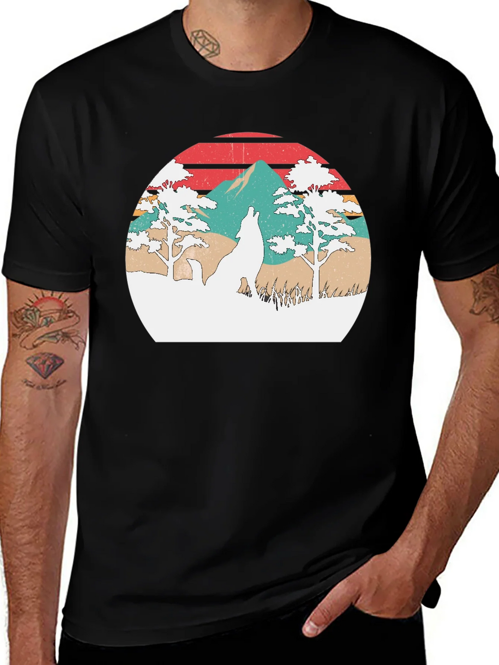 Retro Wolf Sunset Graphic T-Shirt product image 1