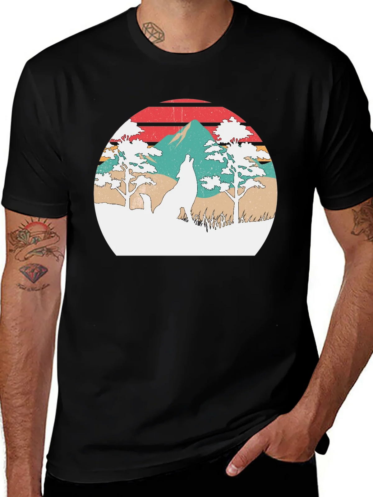 Retro Wolf Sunset Graphic T-Shirt product image 1