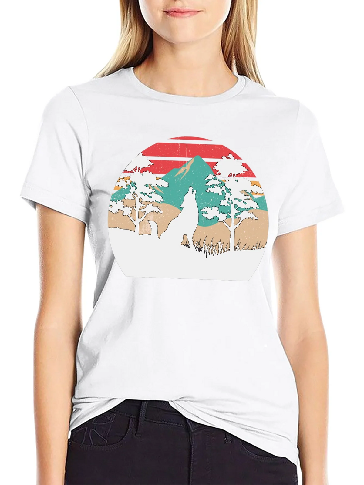 Retro Wolf Sunset Graphic T-Shirt product image 6