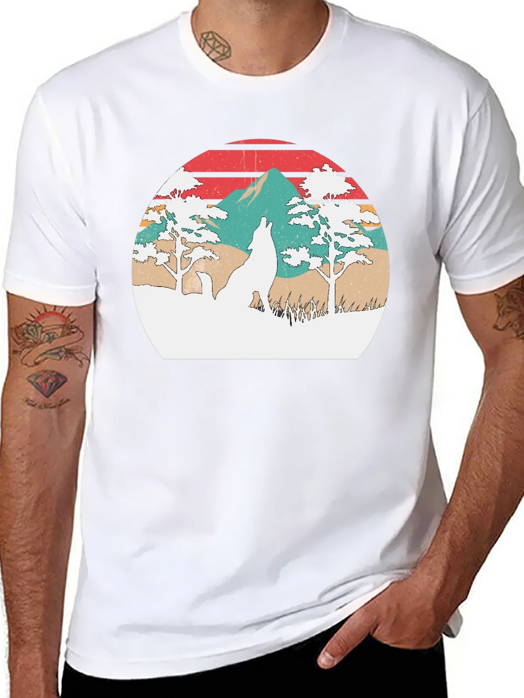 Retro Wolf Sunset Graphic T-Shirt product image 5