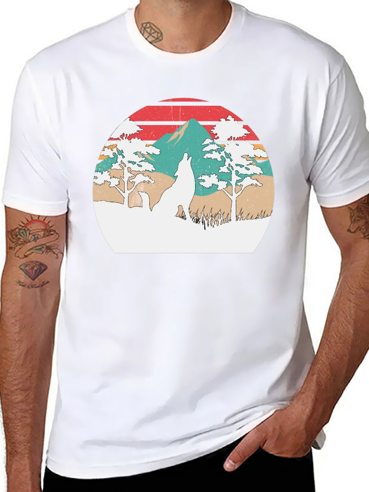 Retro Wolf Sunset Graphic T-Shirt product image 5