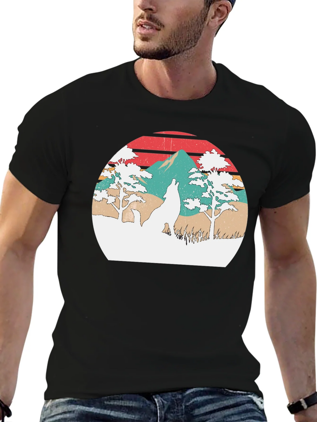 Retro Wolf Sunset Graphic T-Shirt product image 4