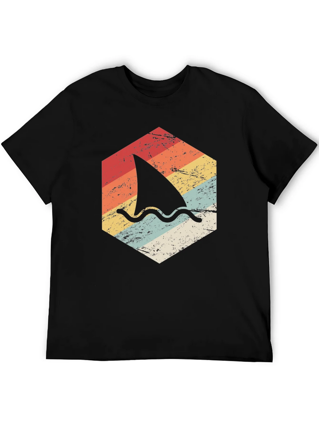 Retro Shark Fin Graphic T-Shirt - Black product image 5