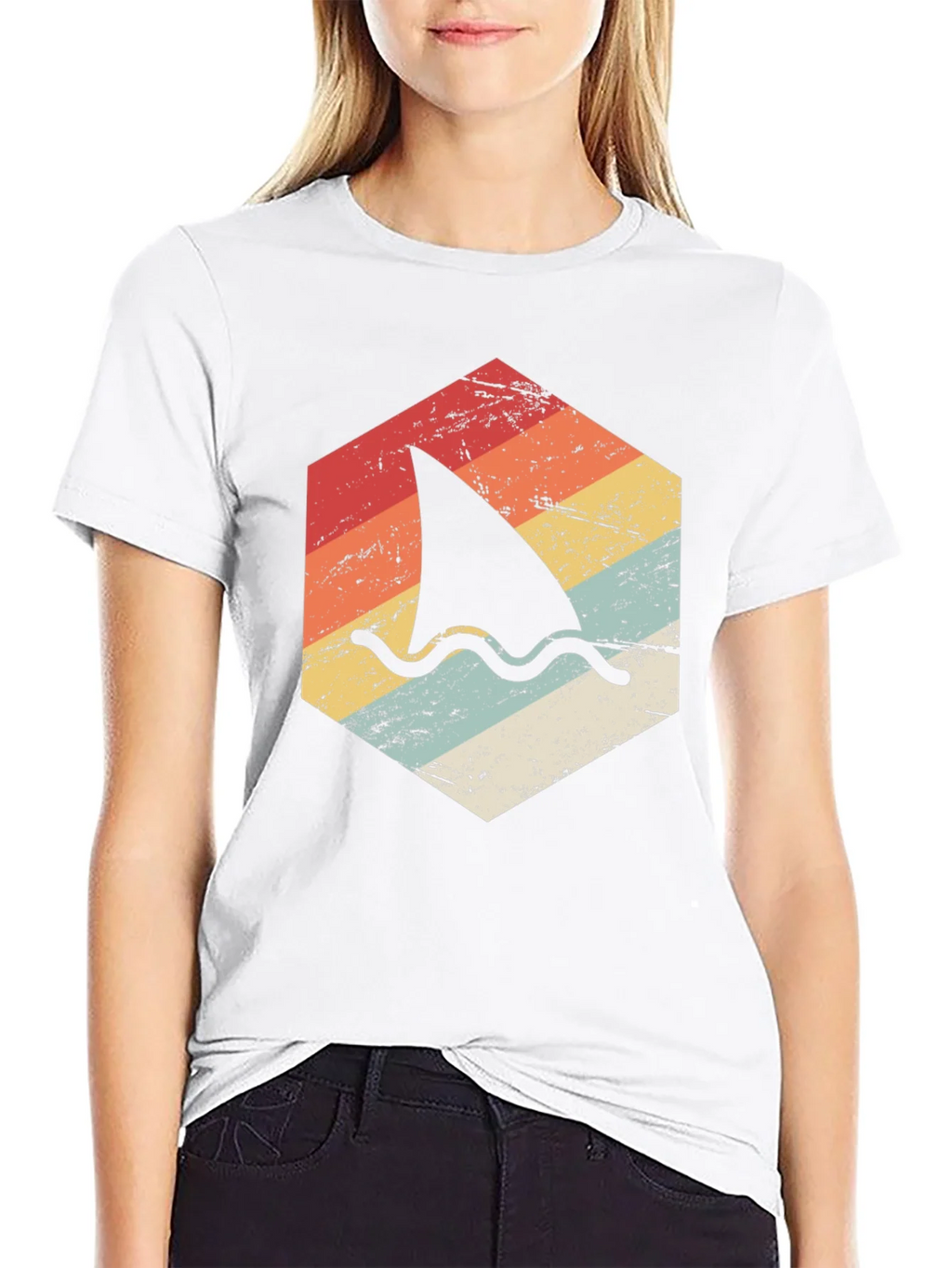 Retro Shark Fin Graphic T-Shirt - Black product image 7