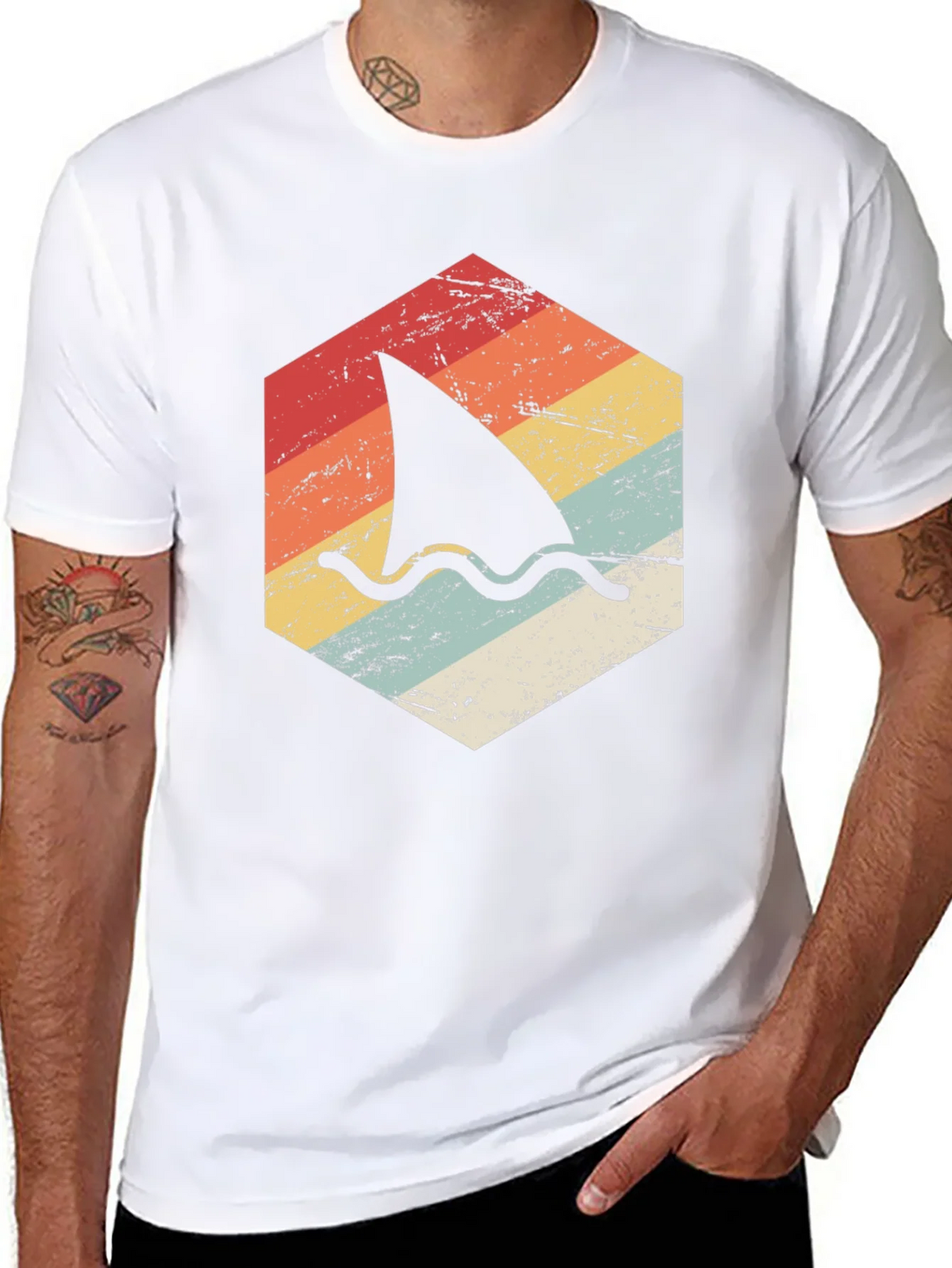 Retro Shark Fin Graphic T-Shirt - Black product image 6