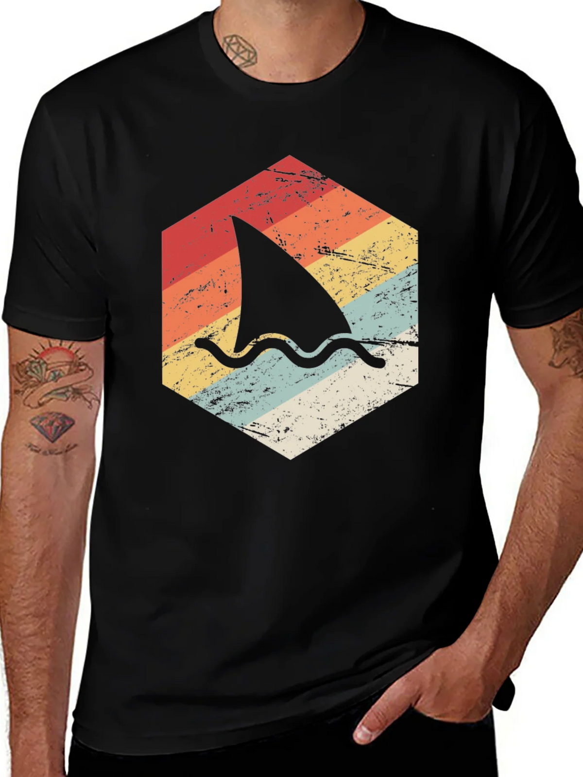 Retro Shark Fin Graphic T-Shirt - Black product image 1