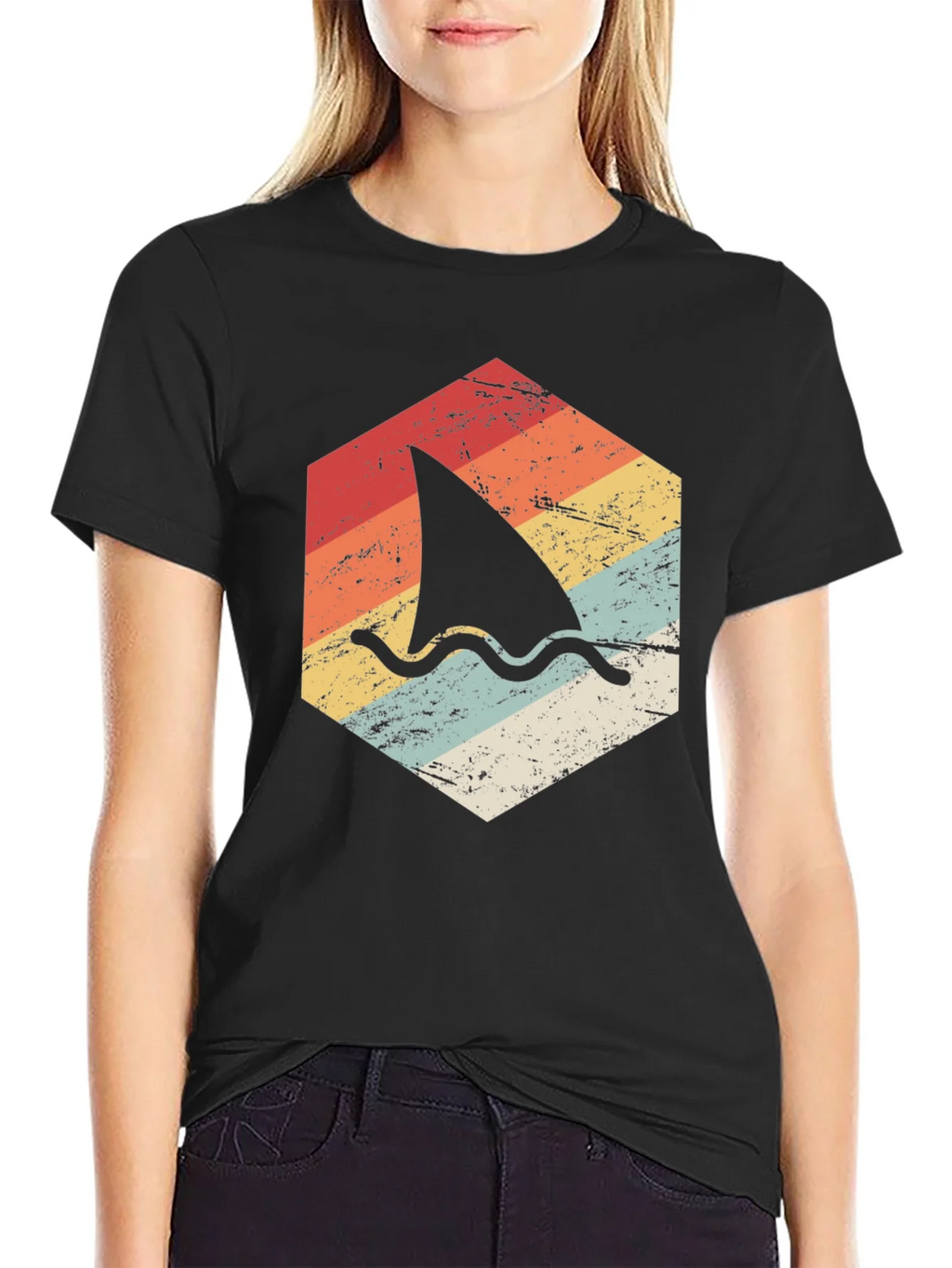 Retro Shark Fin Graphic T-Shirt - Black product image 2
