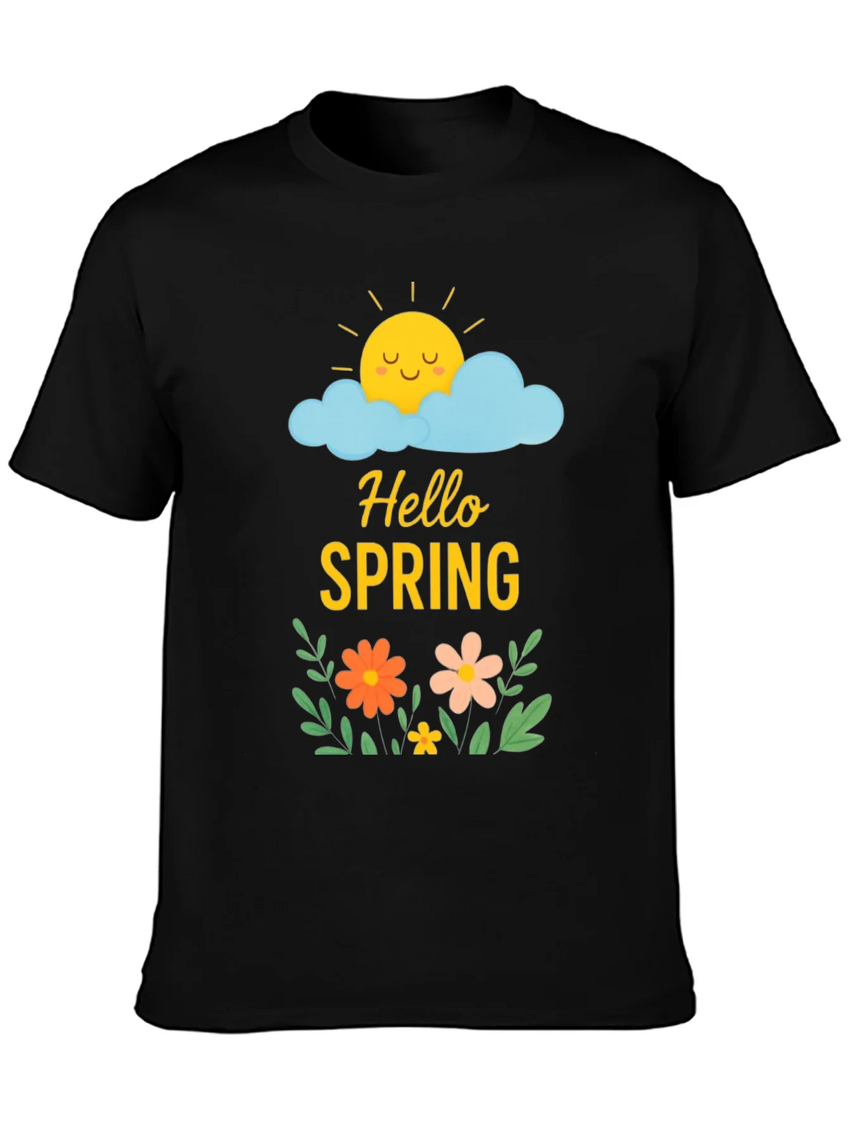Hello Spring Graphic Tee - Black Cotton T-Shirt product image 2