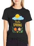 Hello Spring Graphic Tee - Black Cotton T-Shirt product image 1