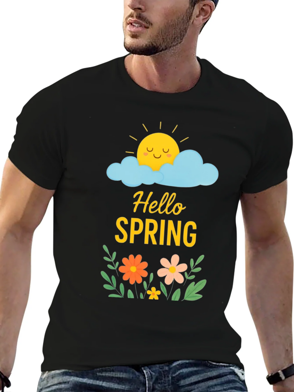Hello Spring Graphic Tee - Black Cotton T-Shirt product image 5