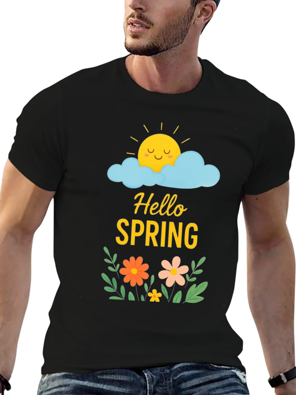 Hello Spring Graphic Tee - Black Cotton T-Shirt product image 5