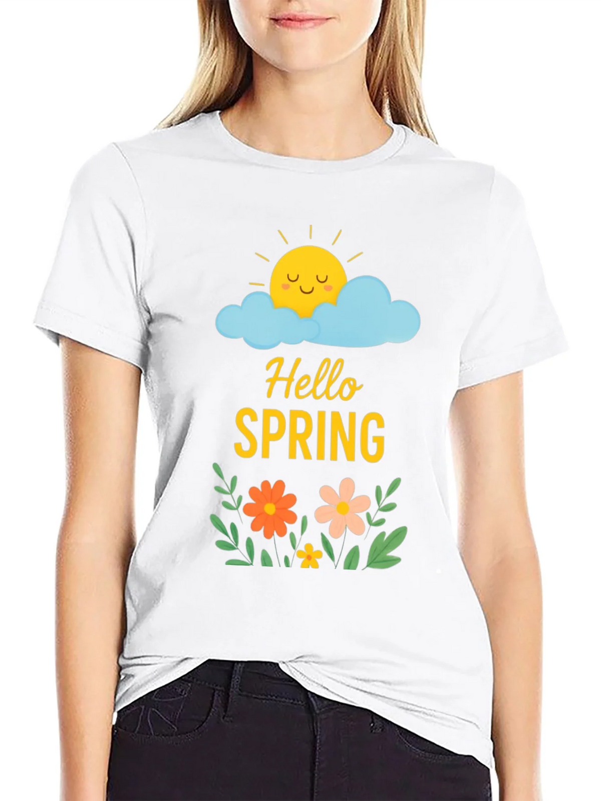 Hello Spring Graphic Tee - Black Cotton T-Shirt product image 7