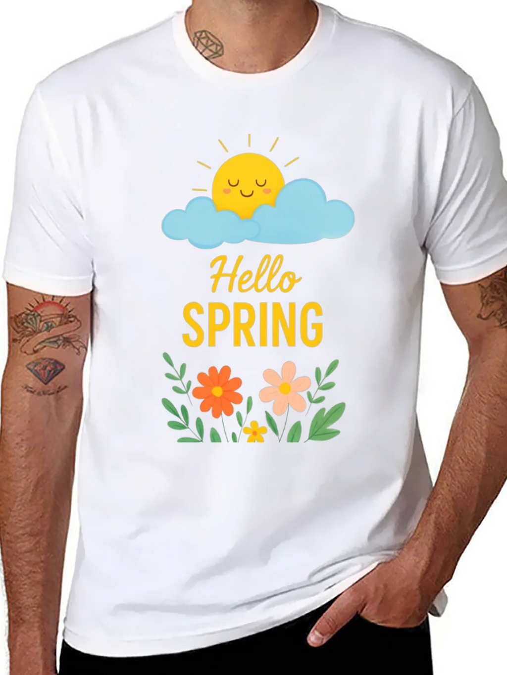 Hello Spring Graphic Tee - Black Cotton T-Shirt product image 6