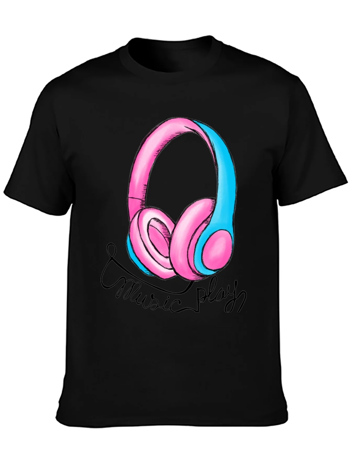 Music Play Headphones Graphic T-Shirt - Black product image 3