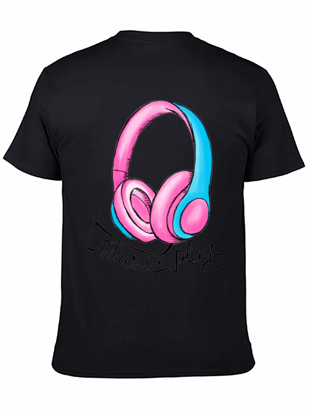 Music Play Headphones Graphic T-Shirt - Black product image 4