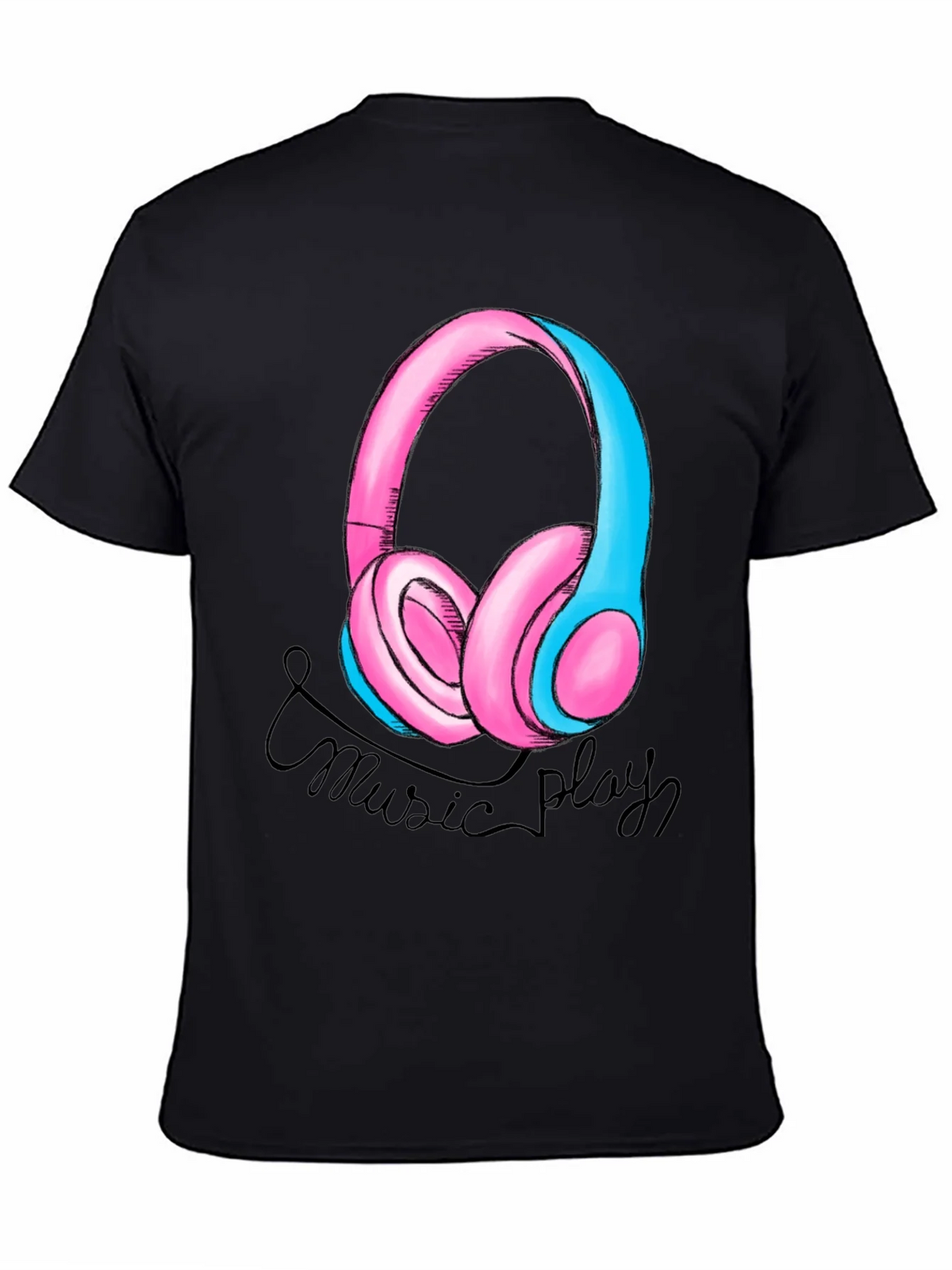 Music Play Headphones Graphic T-Shirt - Black product image 4
