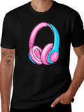 Music Play Headphones Graphic T-Shirt - Black product image 1