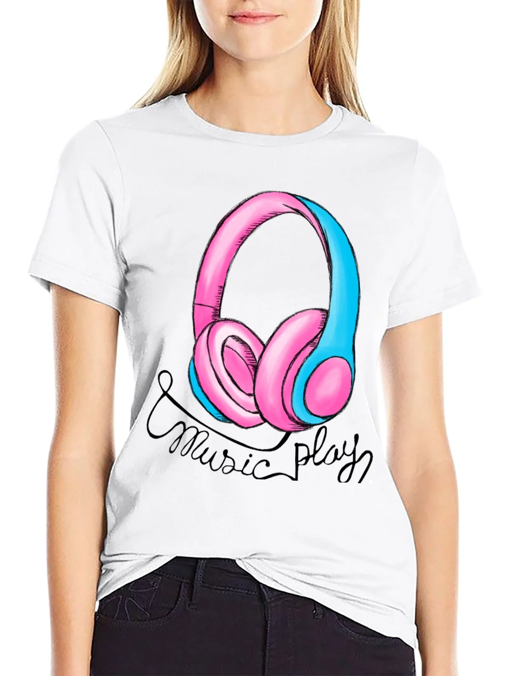 Music Play Headphones Graphic T-Shirt - Black product image 8