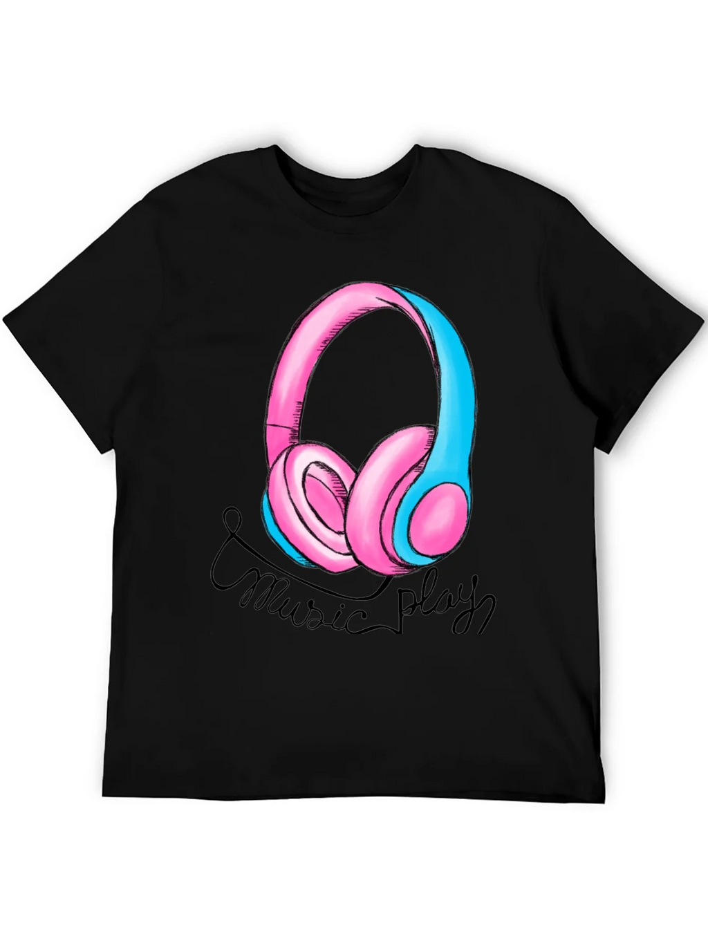 Music Play Headphones Graphic T-Shirt - Black product image 5