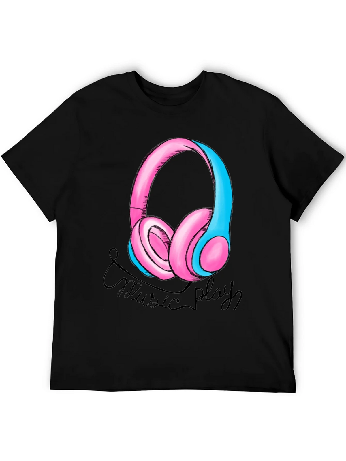 Music Play Headphones Graphic T-Shirt - Black product image 5