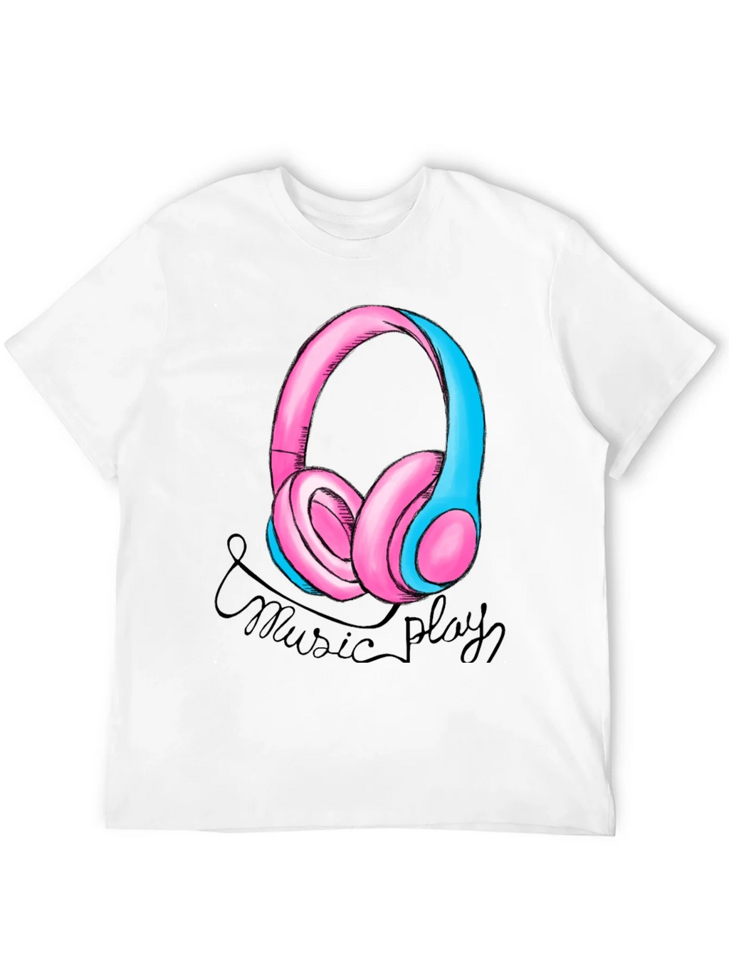 Music Play Headphones Graphic T-Shirt - Black product image 11