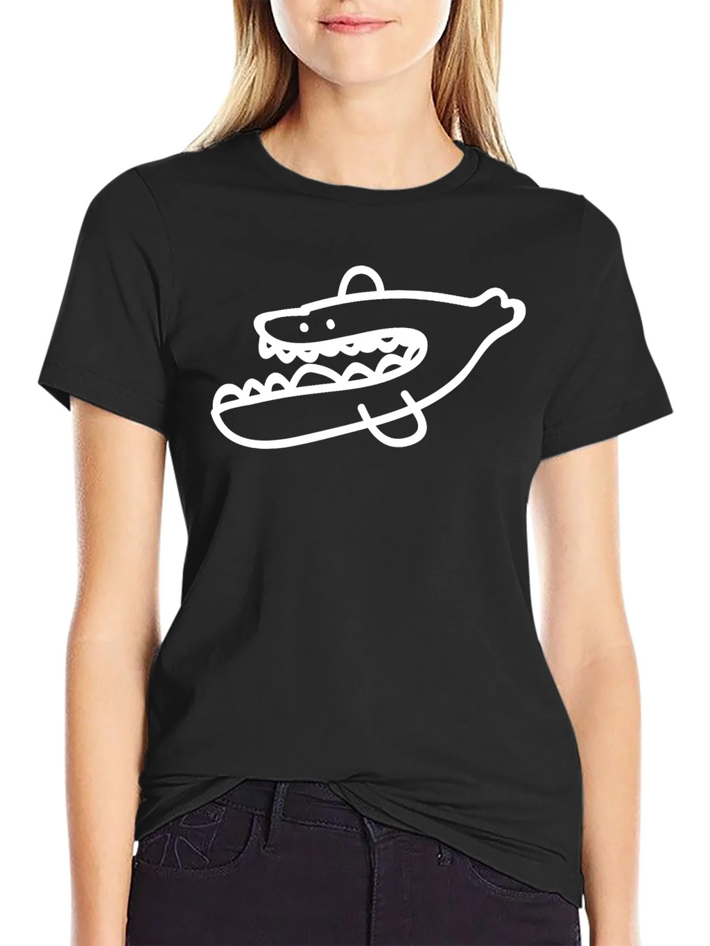 Cool Cartoon Shark Graphic Print Black T-Shirt product image 2