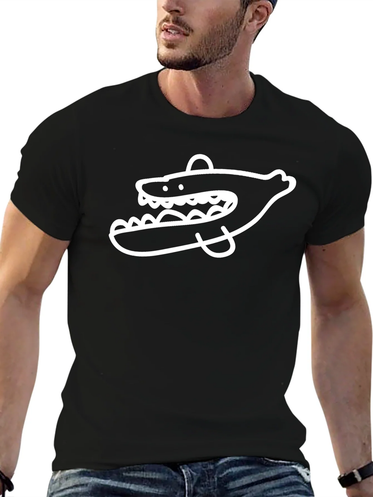 Cool Cartoon Shark Graphic Print Black T-Shirt product image 6