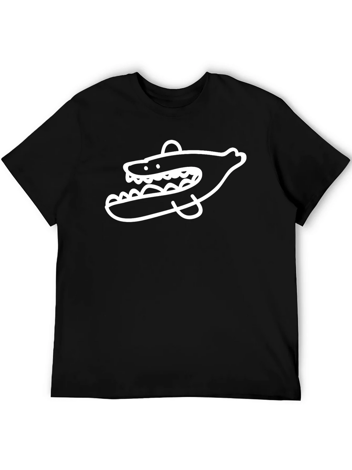 Cool Cartoon Shark Graphic Print Black T-Shirt product image 5