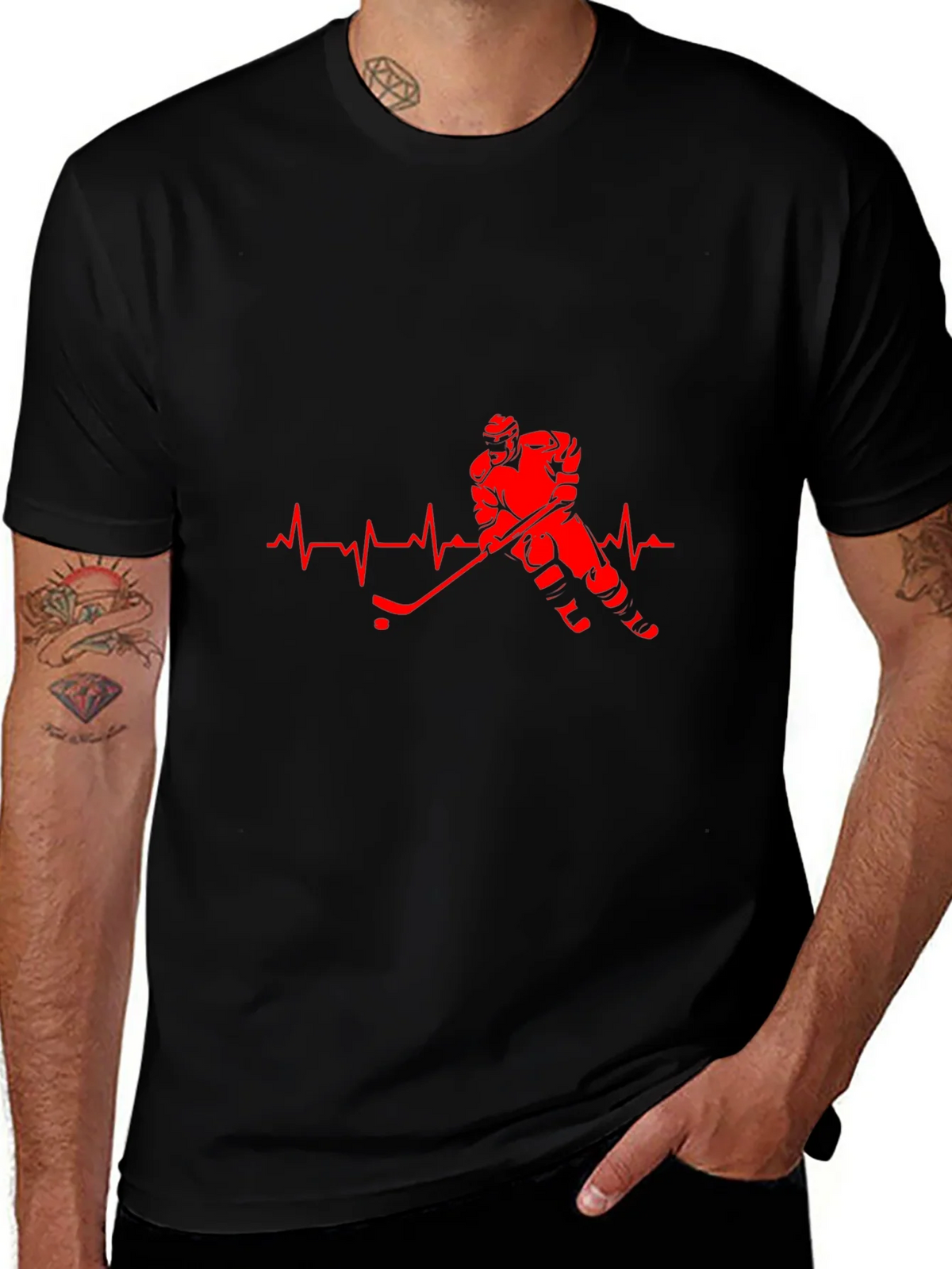 Hockey Heartbeat Black T-Shirt product image 1