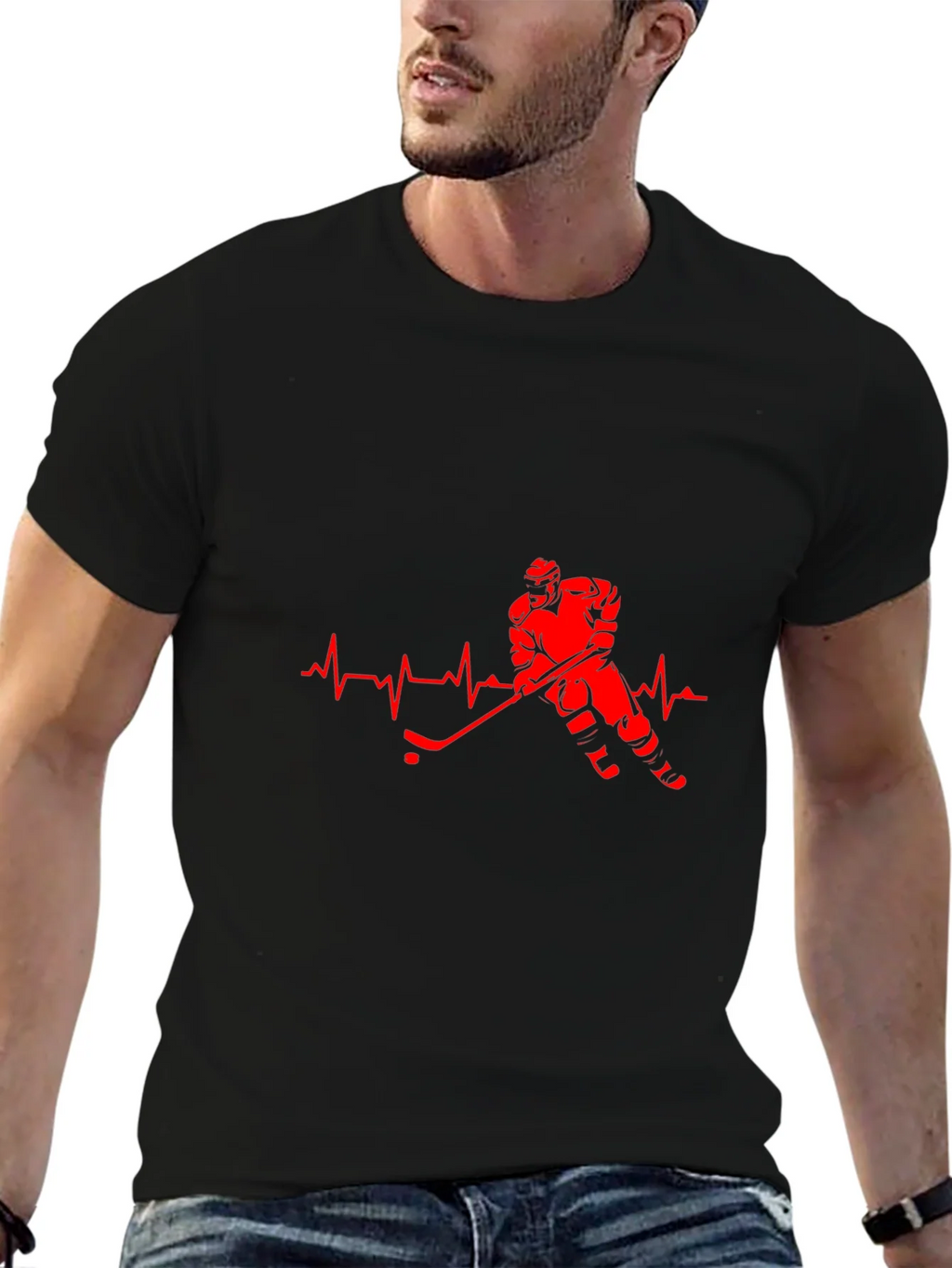 Hockey Heartbeat Black T-Shirt product image 6